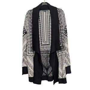 Dolce Cabo Geometric Cardigan Womens Size Small Black Boho Open Sweater
